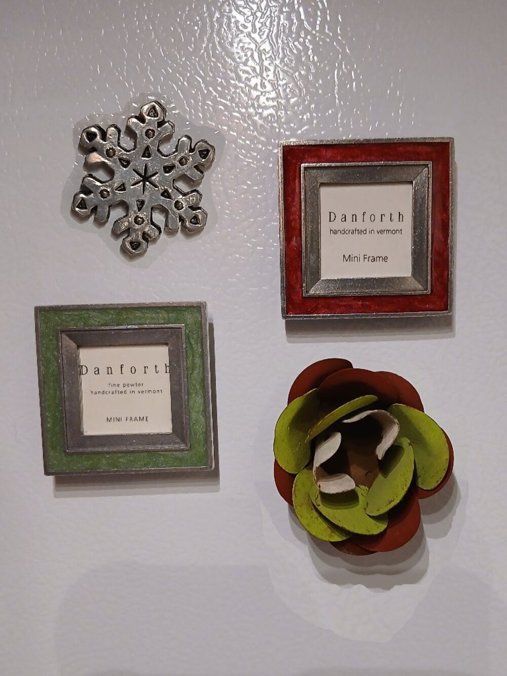 Danforth Pewter Magnetic Mini Frames w/ BONUS Magnetic Snowflake & Metal Flower